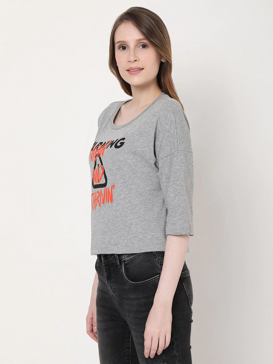 Grey Slogan Print T-Shirt - Image 2