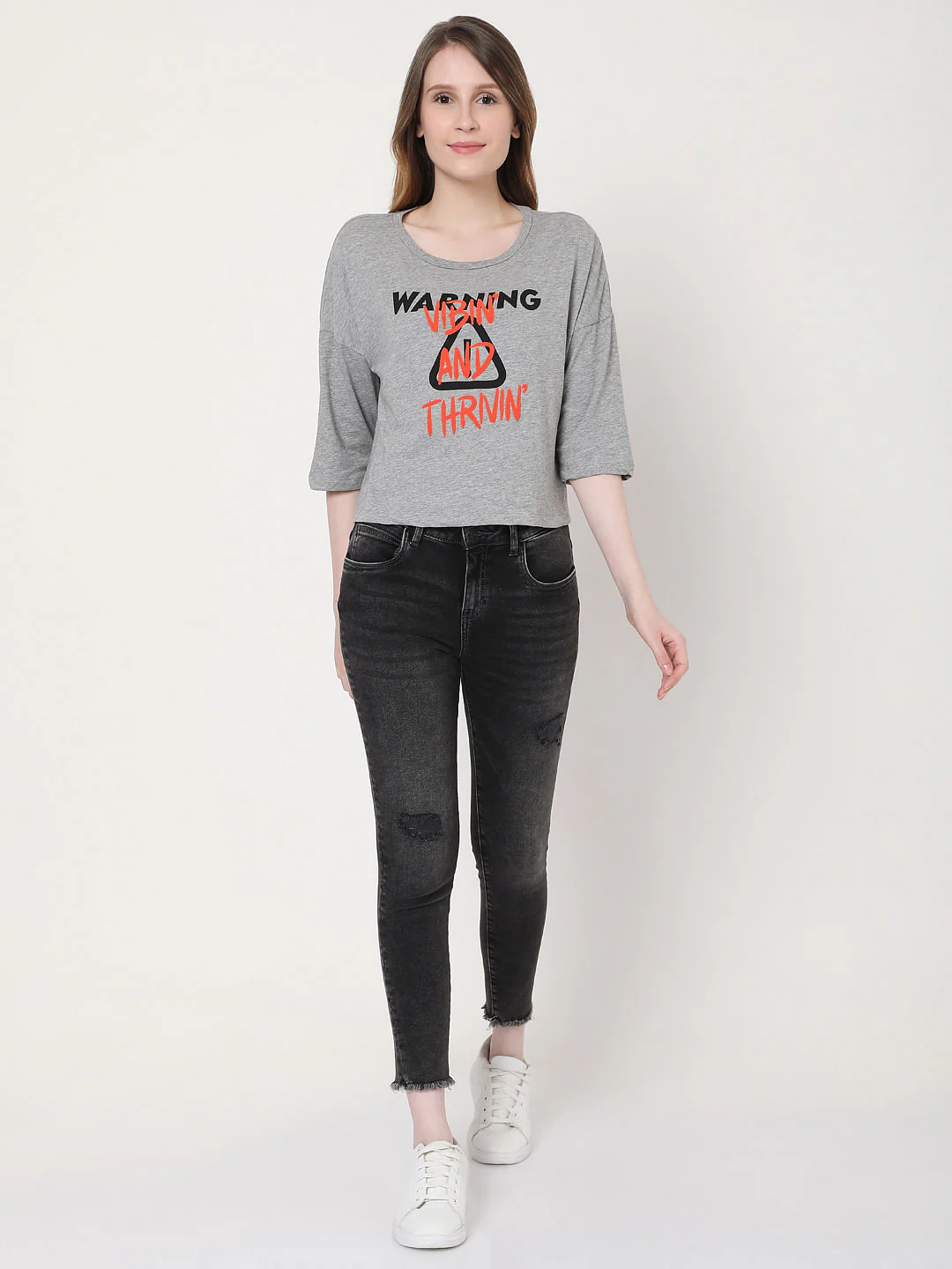 Grey Slogan Print T-Shirt - Image 4