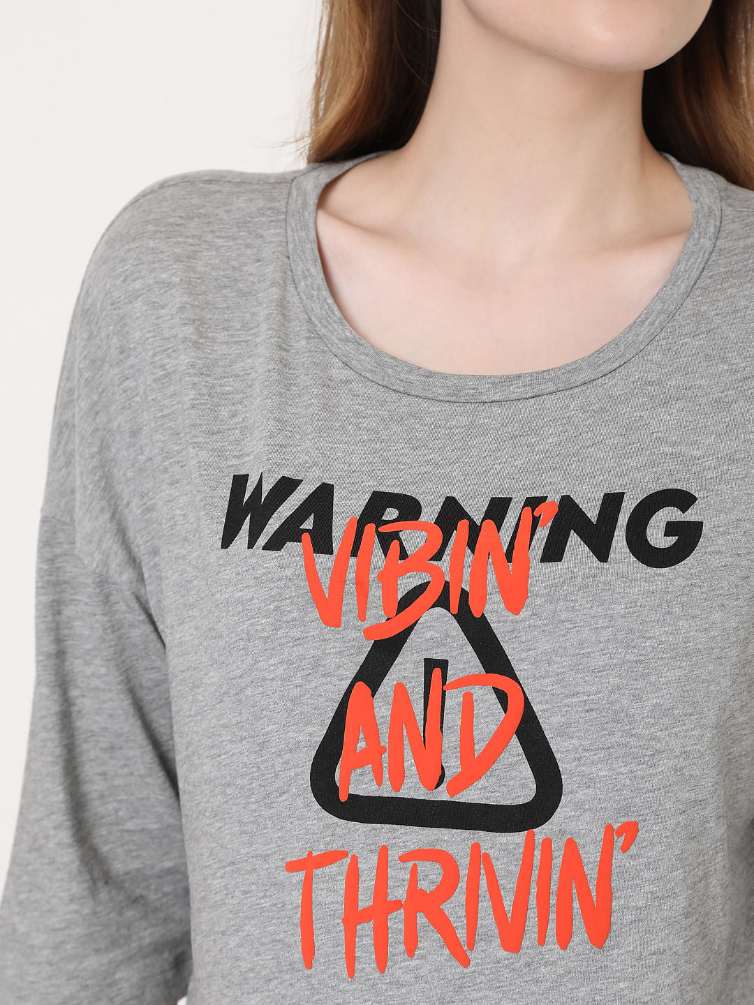 Grey Slogan Print T-Shirt - Image 5