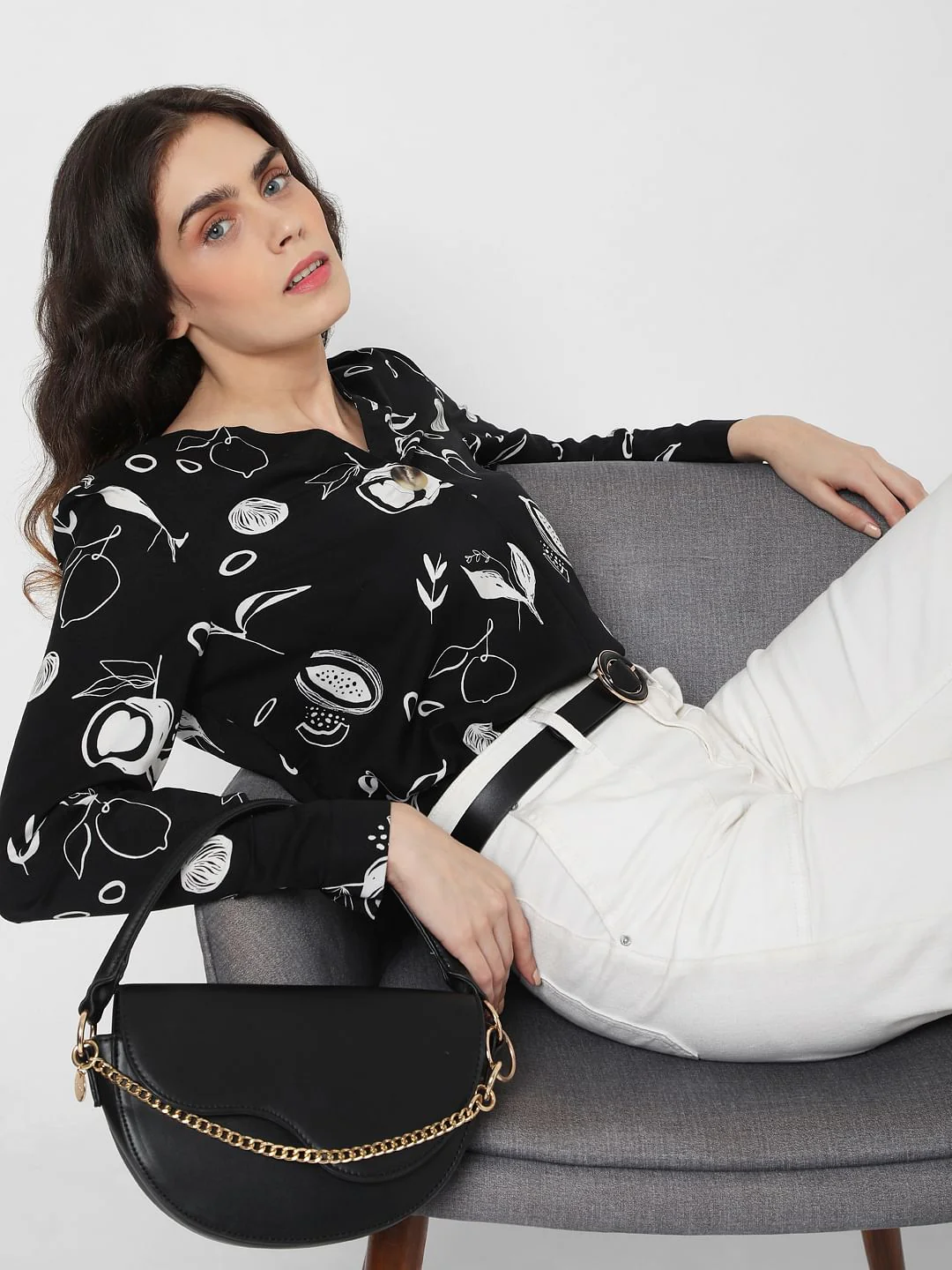 Black Printed Top