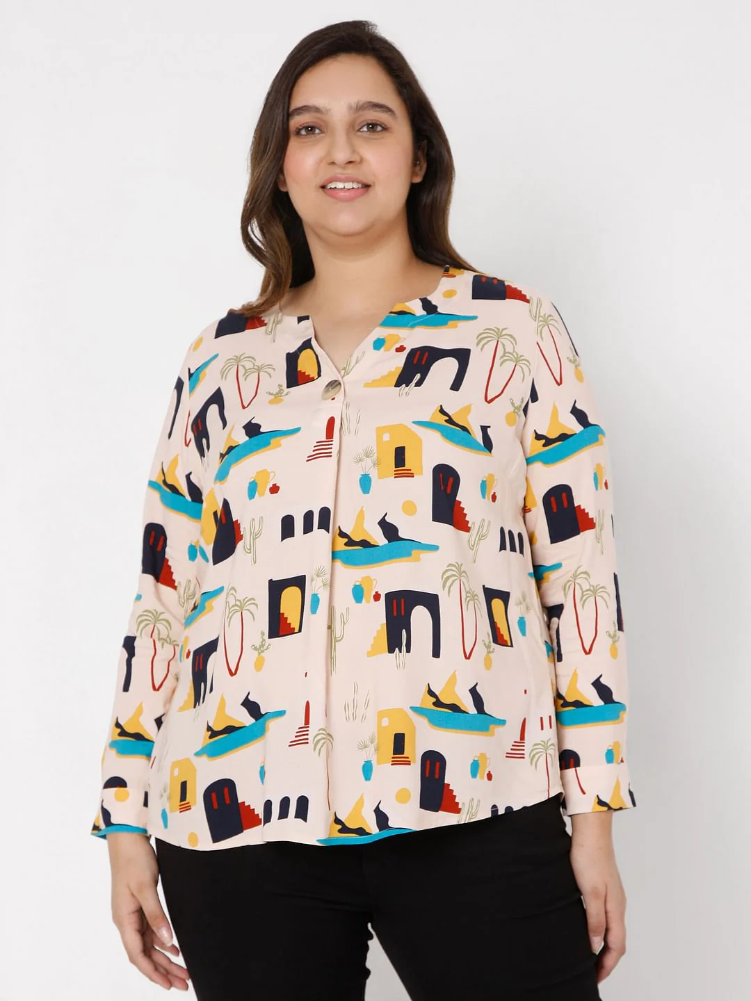 Curve Beige Printed Top - Image 2