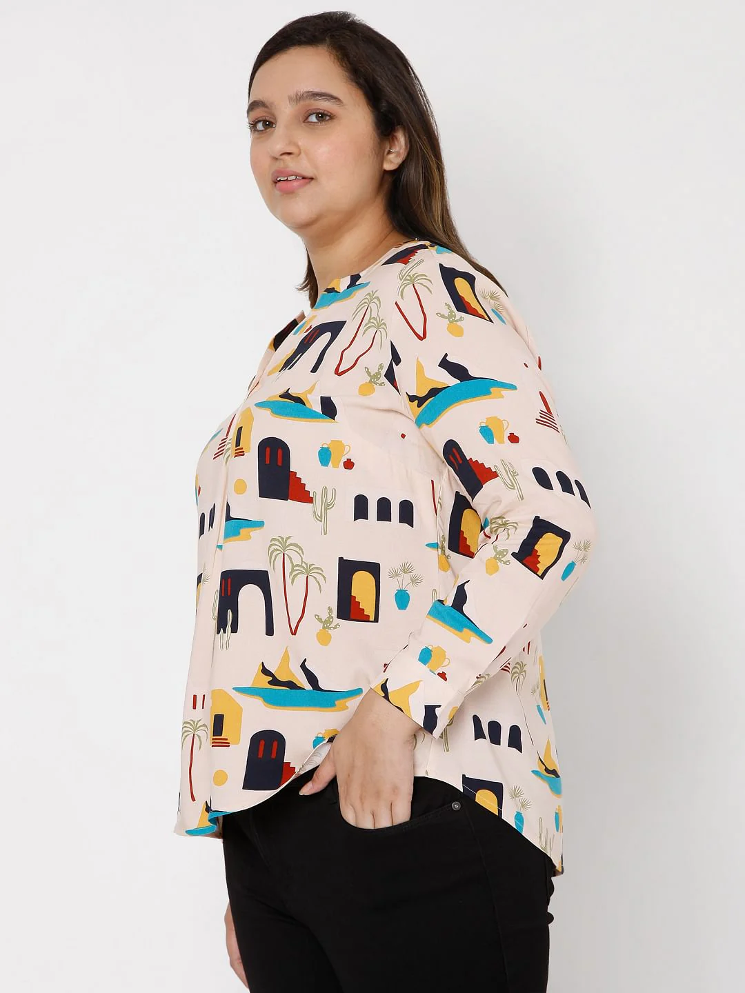 Curve Beige Printed Top - Image 3