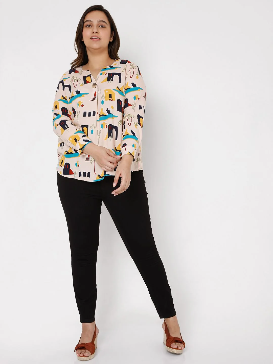 Curve Beige Printed Top - Image 5