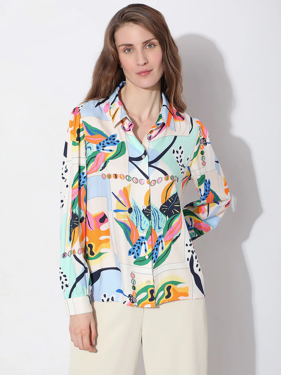 Green Abstract Print Shirt - Image 2