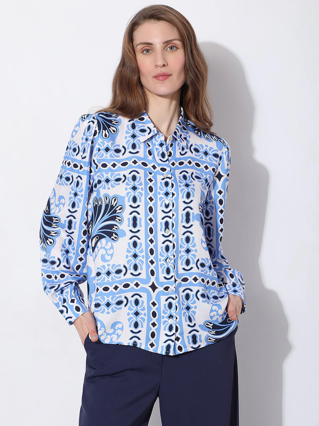 Blue Abstract Print Shirt - Image 2
