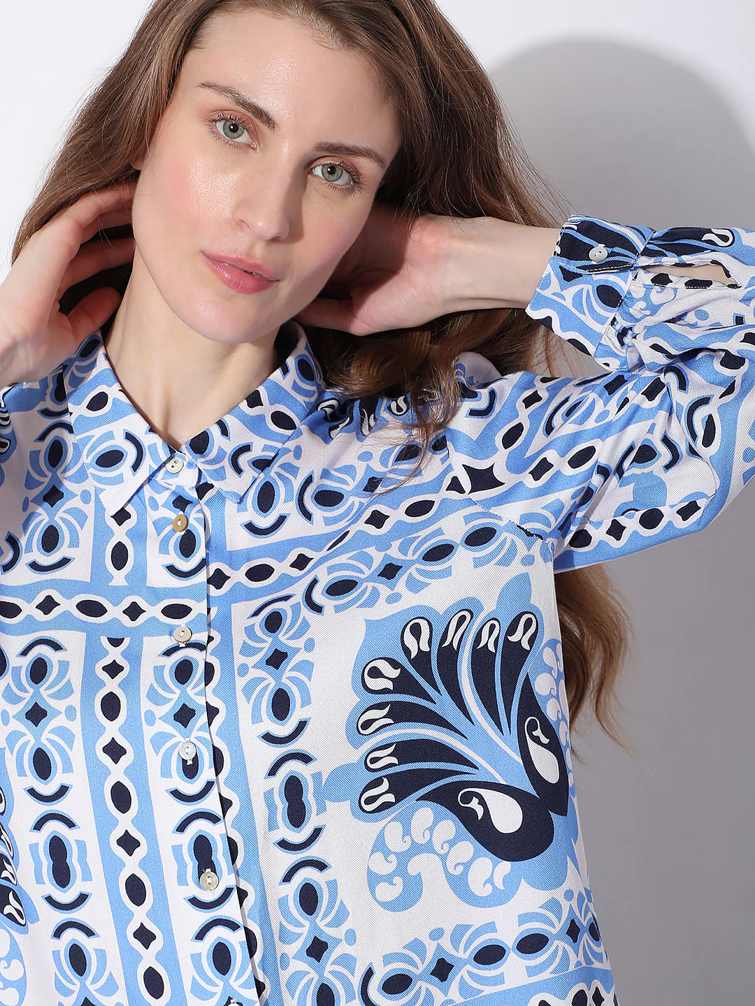 Blue Abstract Print Shirt - Image 6