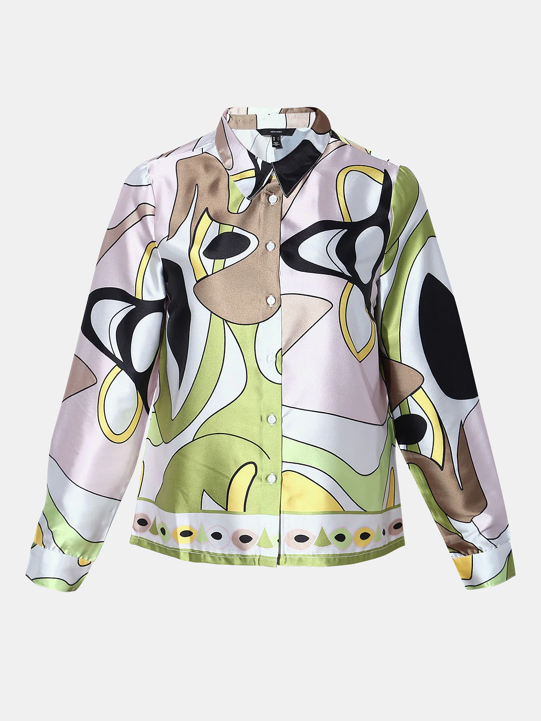 Green Abstract Print Satin Shirt - Image 7