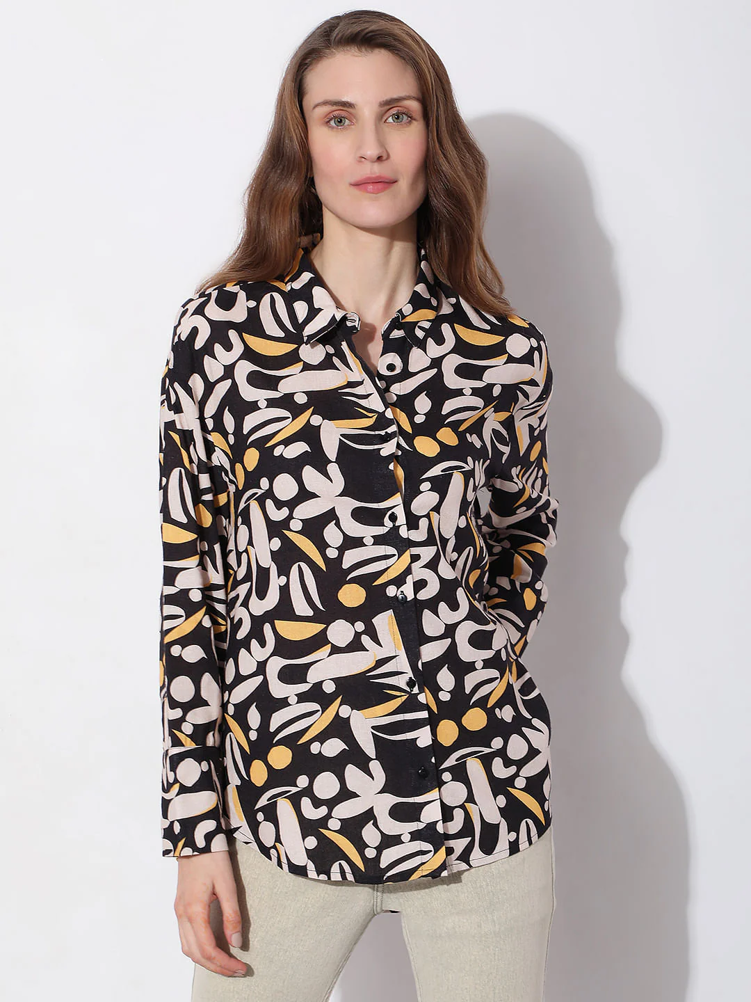 Black Printed Full Sleeves Shirt - Image 2