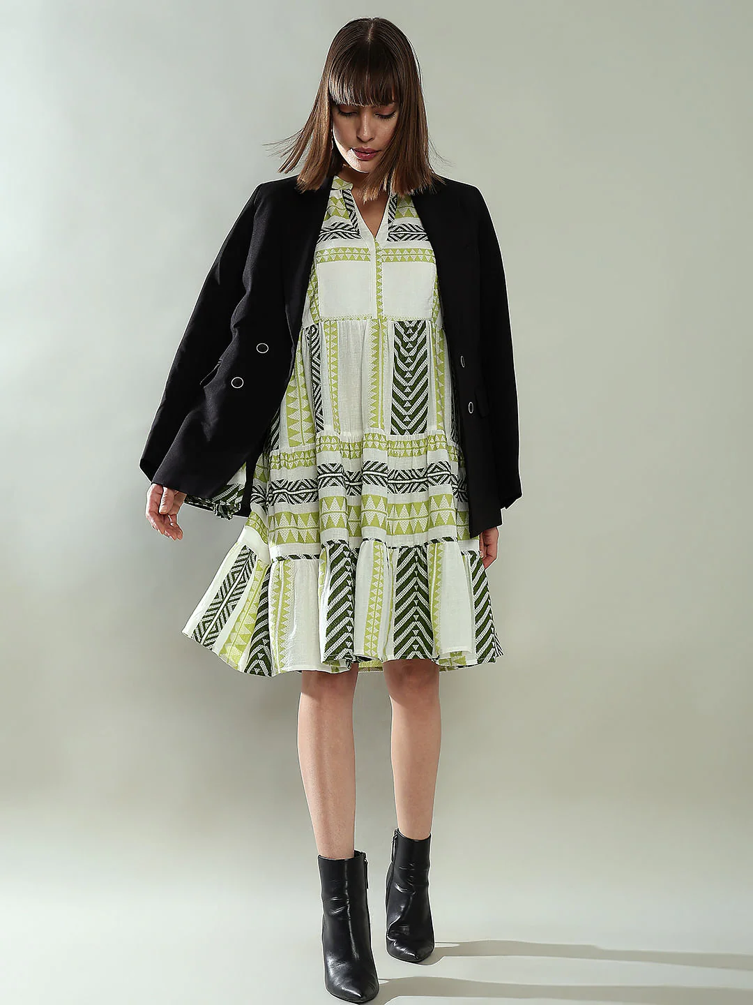 Green Chevron Print Shift Dress