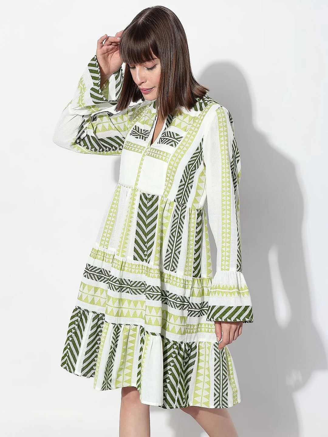 Green Chevron Print Shift Dress - Image 3