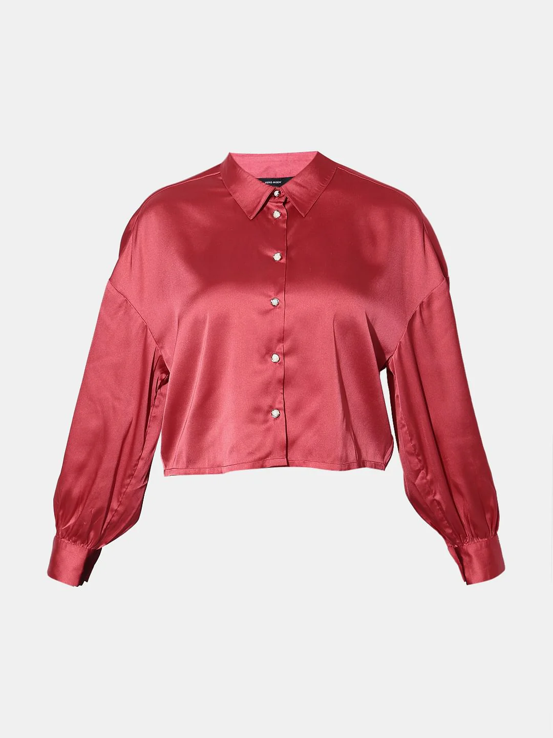 Red Satin Cropped Shirt - Image 7