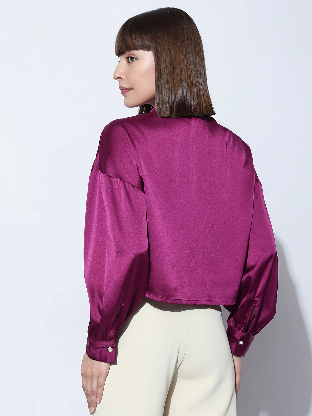 Purple Satin Cropped Shirt - Image 4