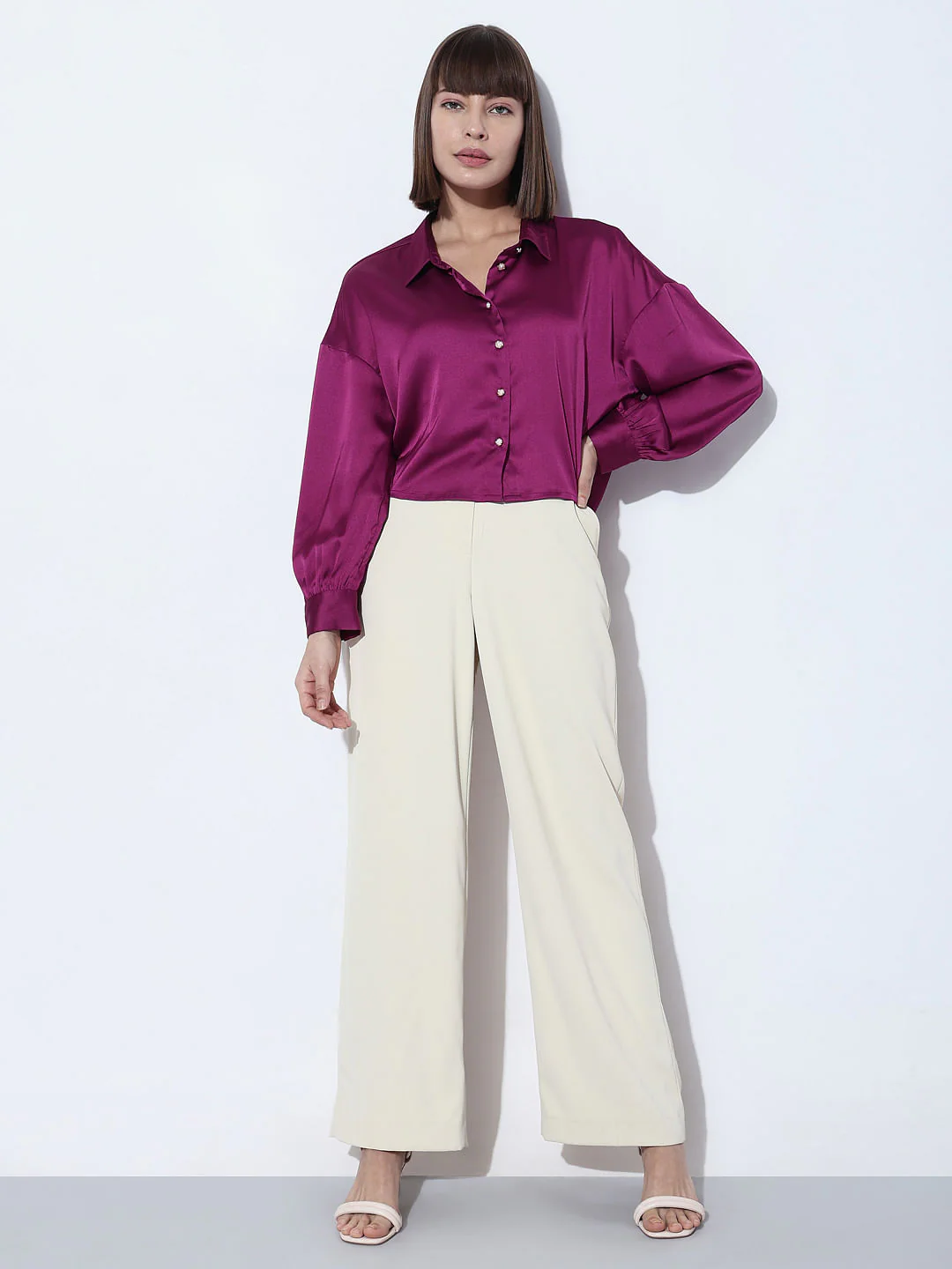 Purple Satin Cropped Shirt - Image 5
