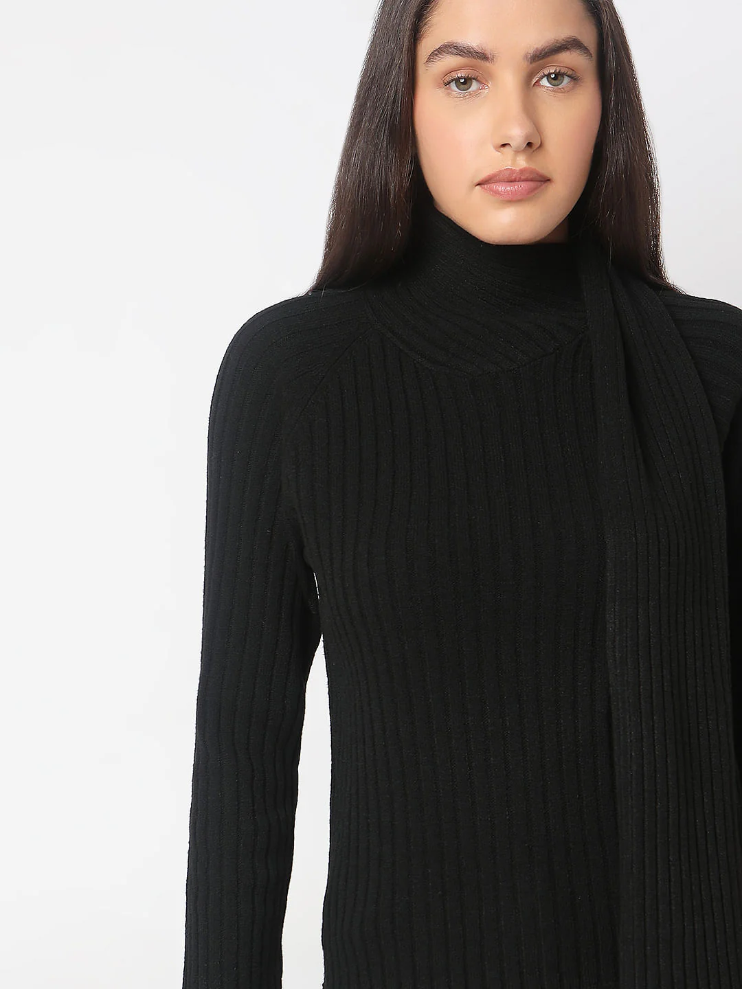 Black Ribbed Wrap Neck Top - Image 6