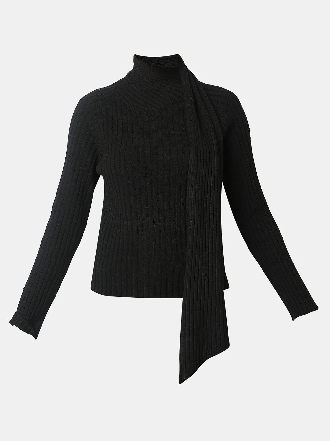 Black Ribbed Wrap Neck Top - Image 7
