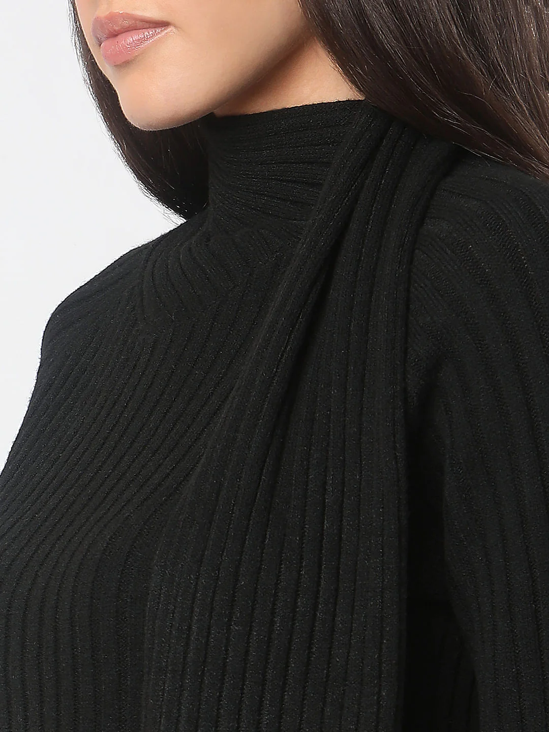 Black Ribbed Wrap Neck Top - Image 8