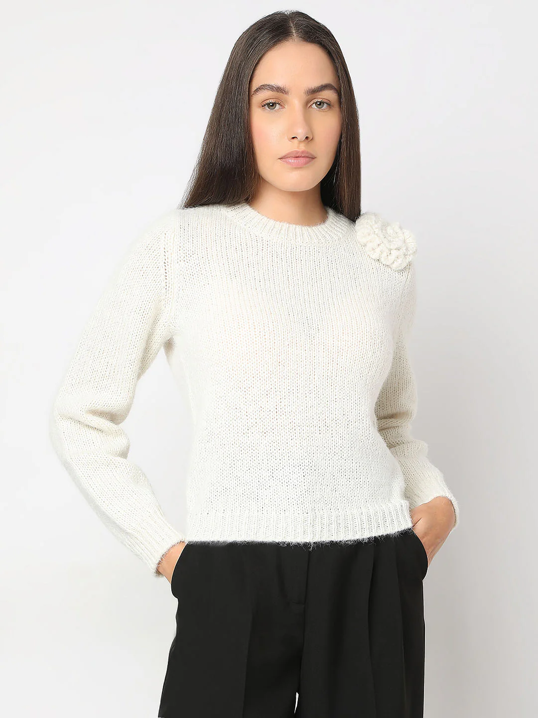 White With A Flower Pullover - Image 2