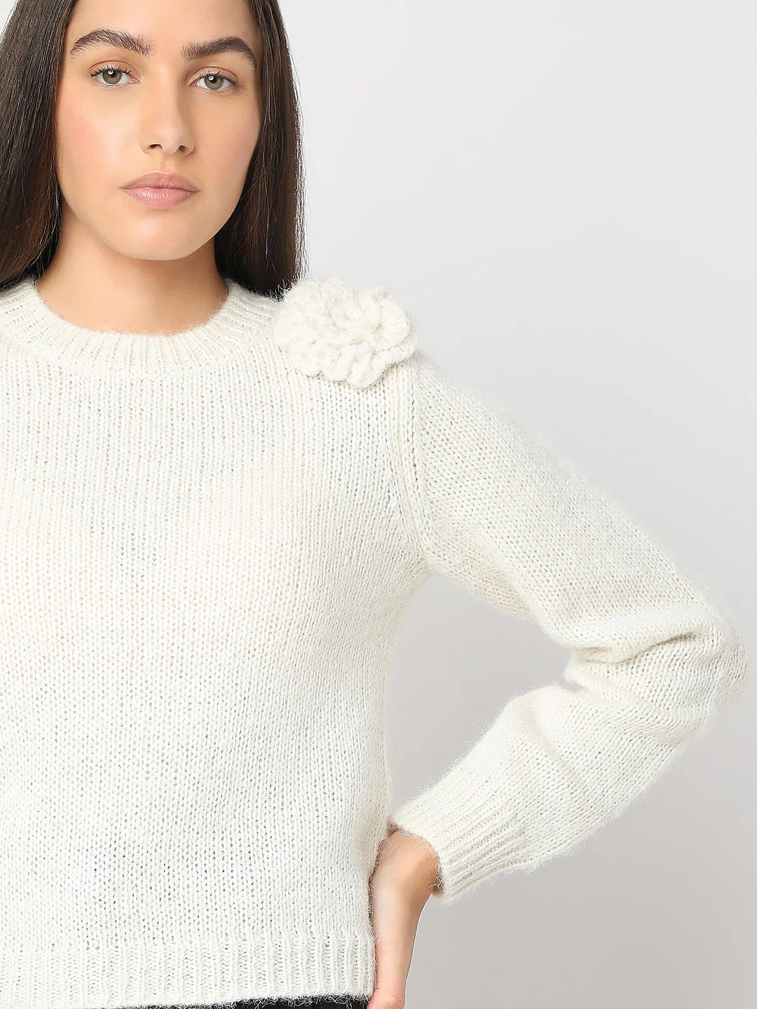 White With A Flower Pullover - Image 6