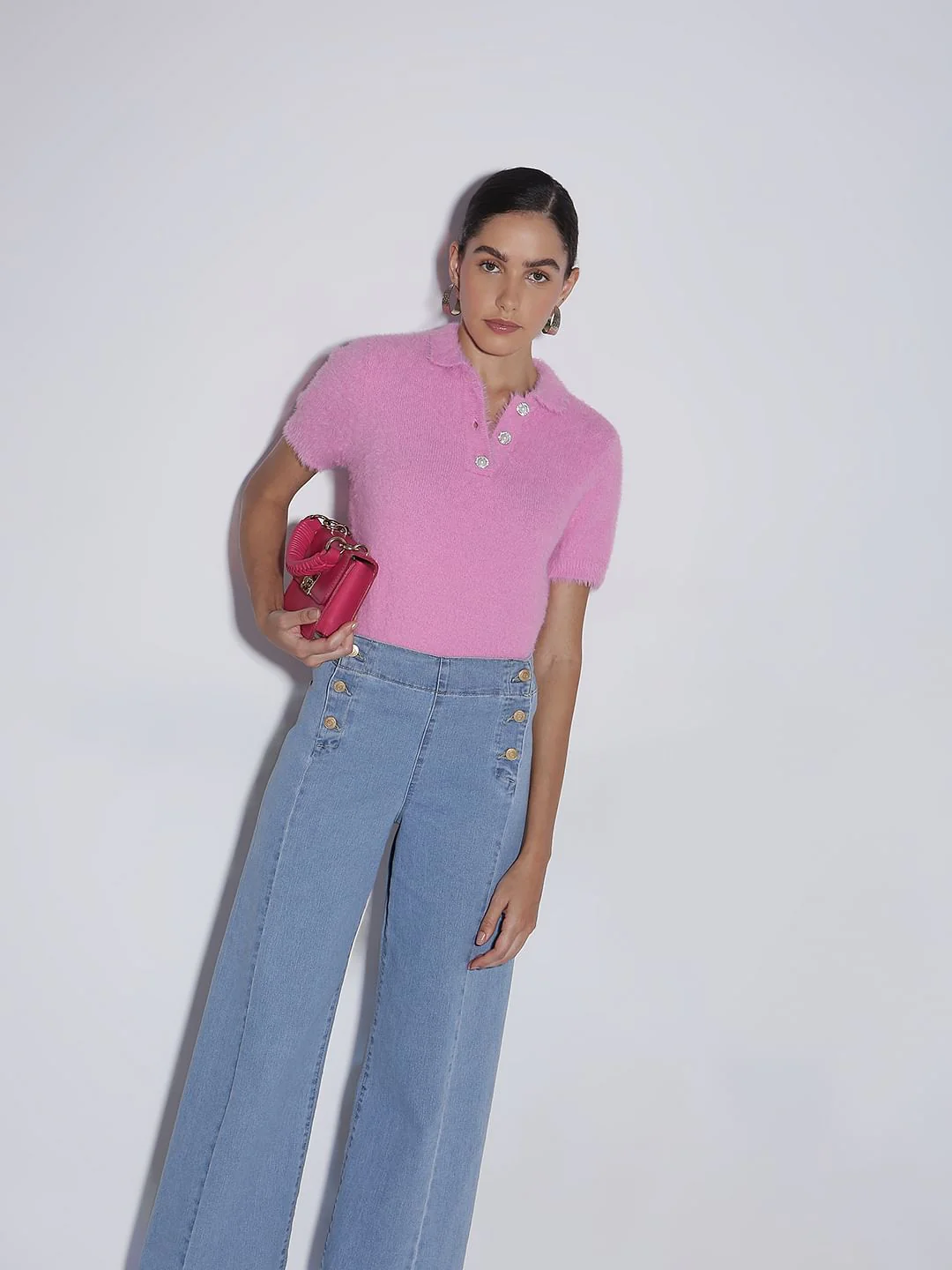 Pink Polo Neck Pullover