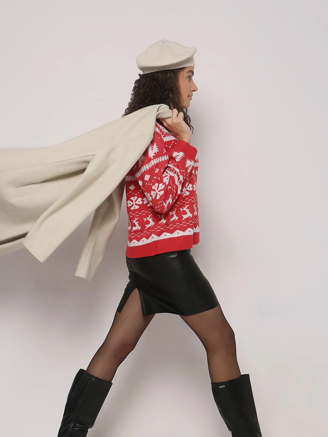 Red Christmas Print Pullover