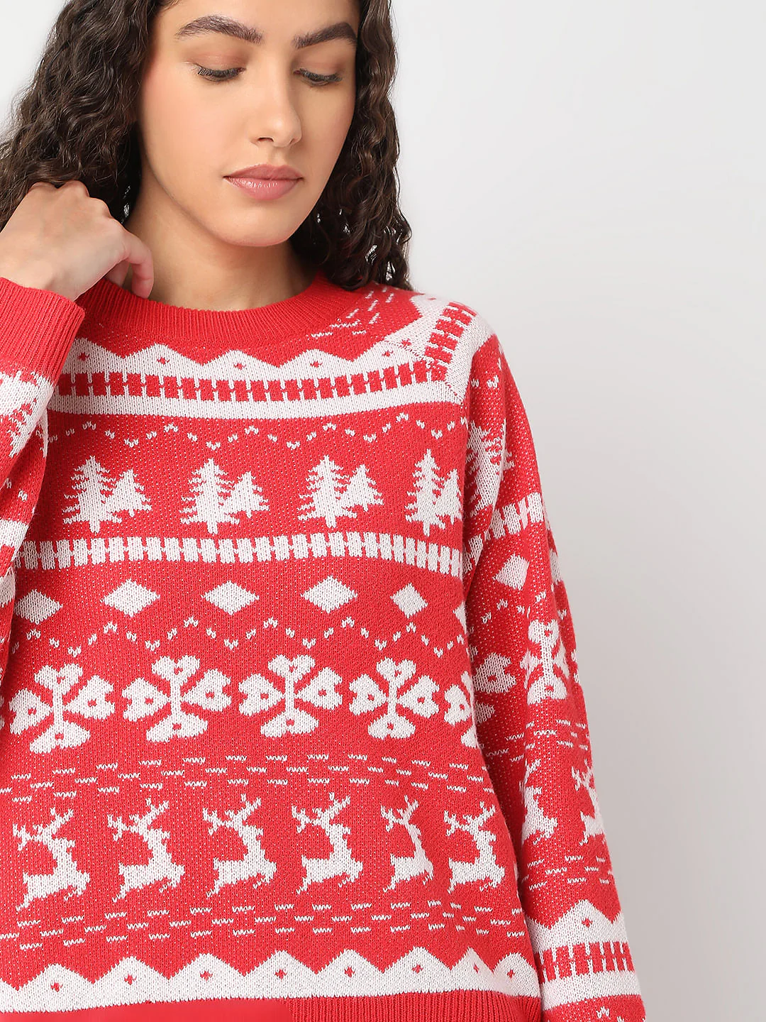Red Christmas Print Pullover - Image 6