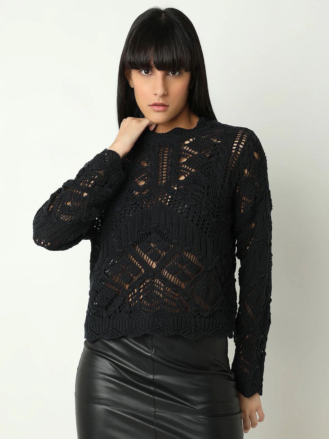 Black Crochet Pullover - Image 2