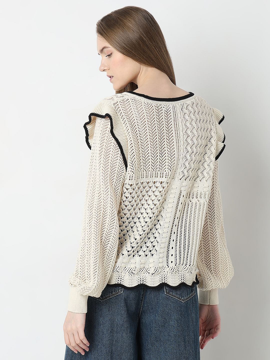 Beige Textured Ribbed Pullover - Image 4
