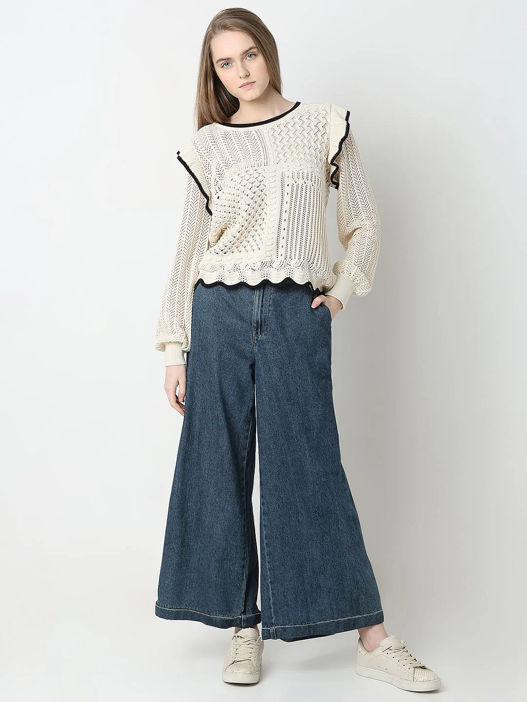 Beige Textured Ribbed Pullover - Image 5