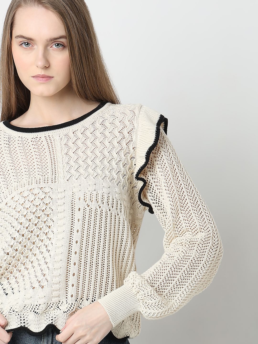 Beige Textured Ribbed Pullover - Image 6