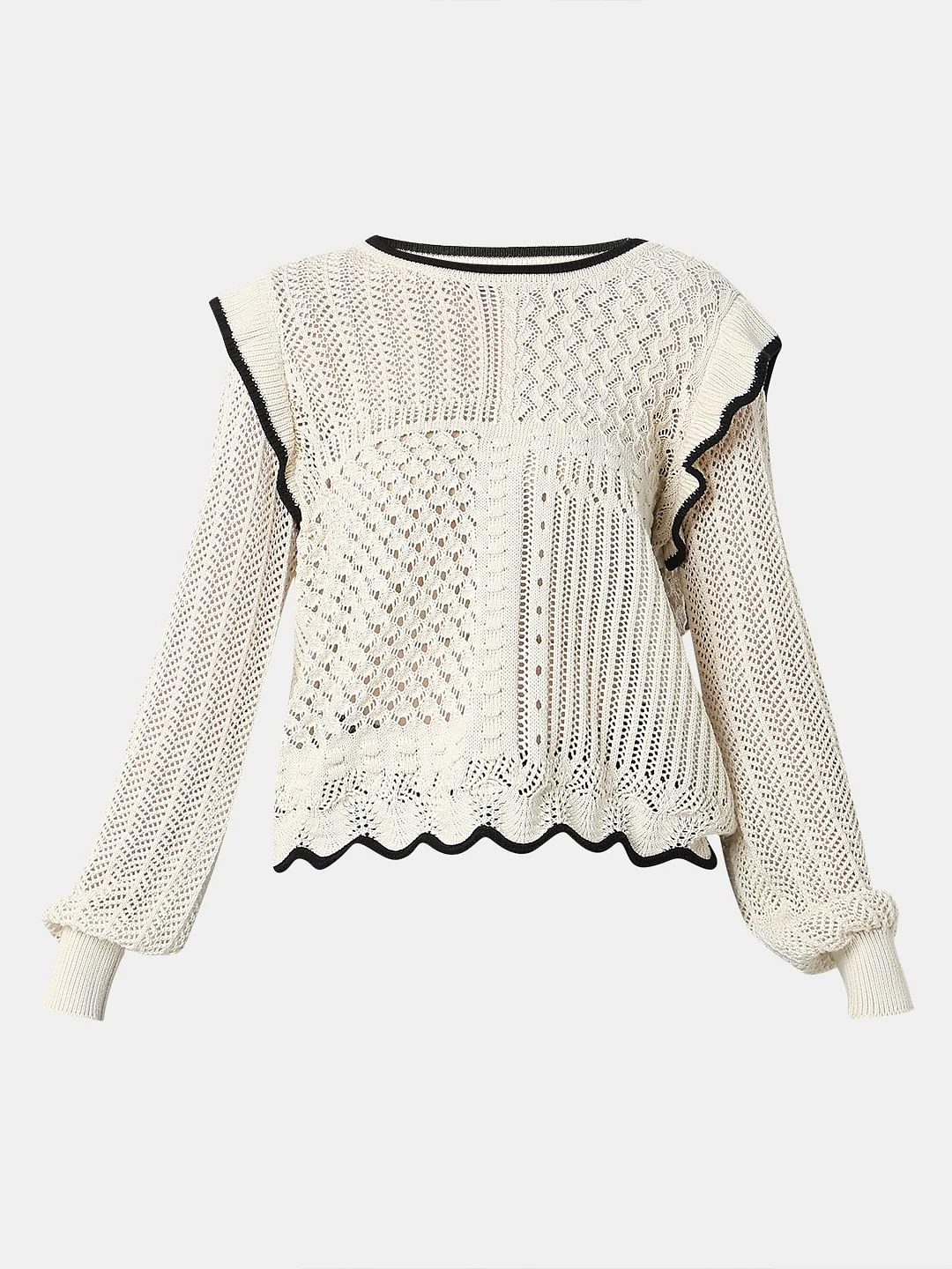 Beige Textured Ribbed Pullover - Image 7
