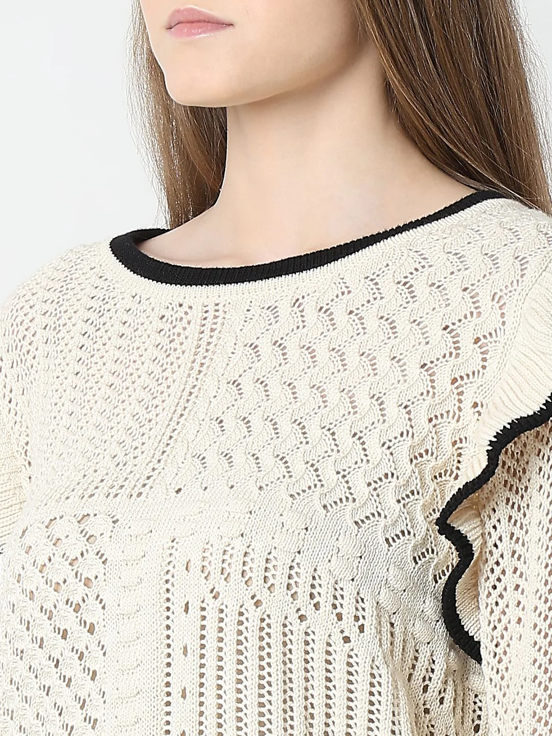 Beige Textured Ribbed Pullover - Image 8