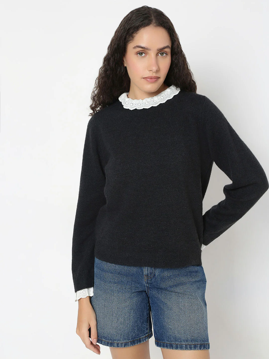 Black Schiffli Lace Collar Pullover - Image 2