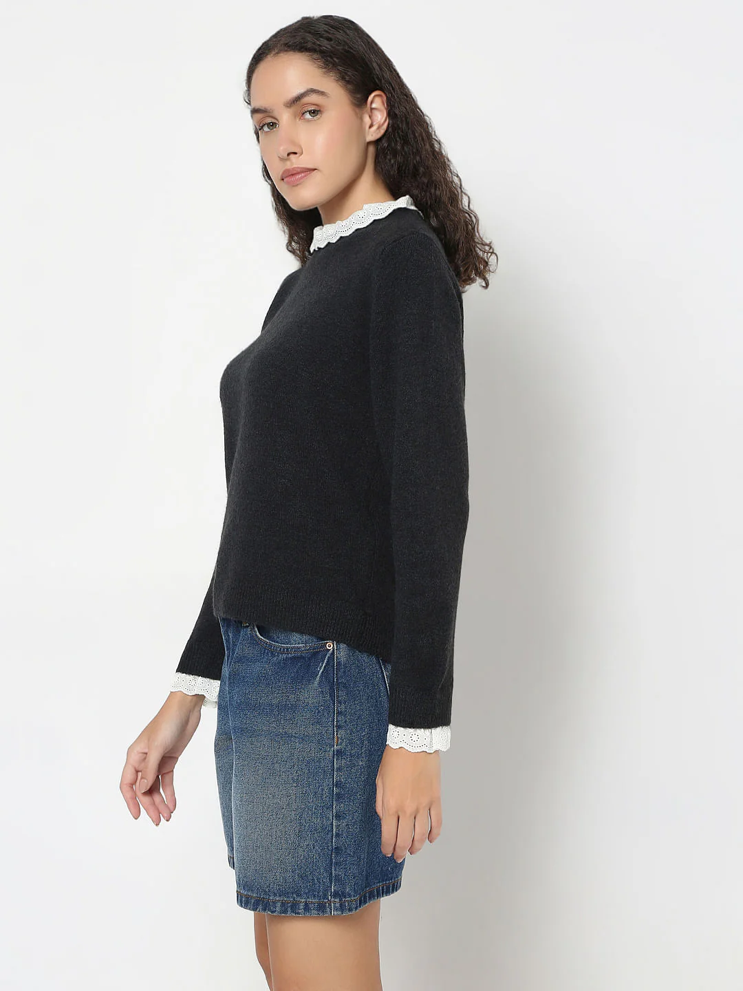 Black Schiffli Lace Collar Pullover - Image 3