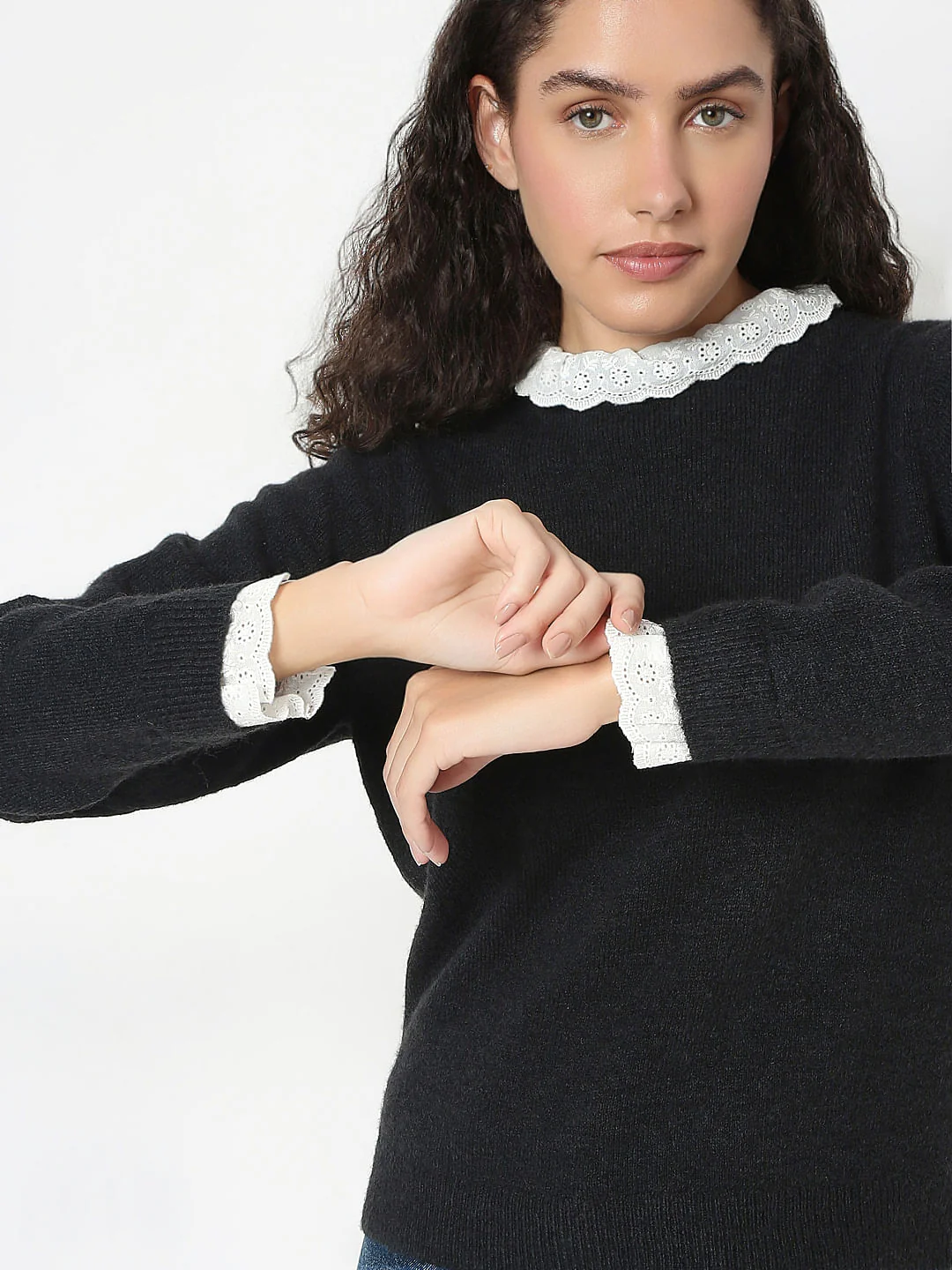 Black Schiffli Lace Collar Pullover - Image 6