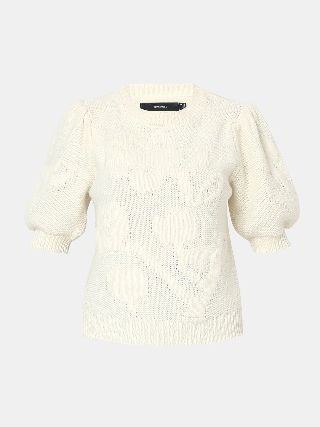 Cream O-Neck Puff Sleeves Pullover - Image 7