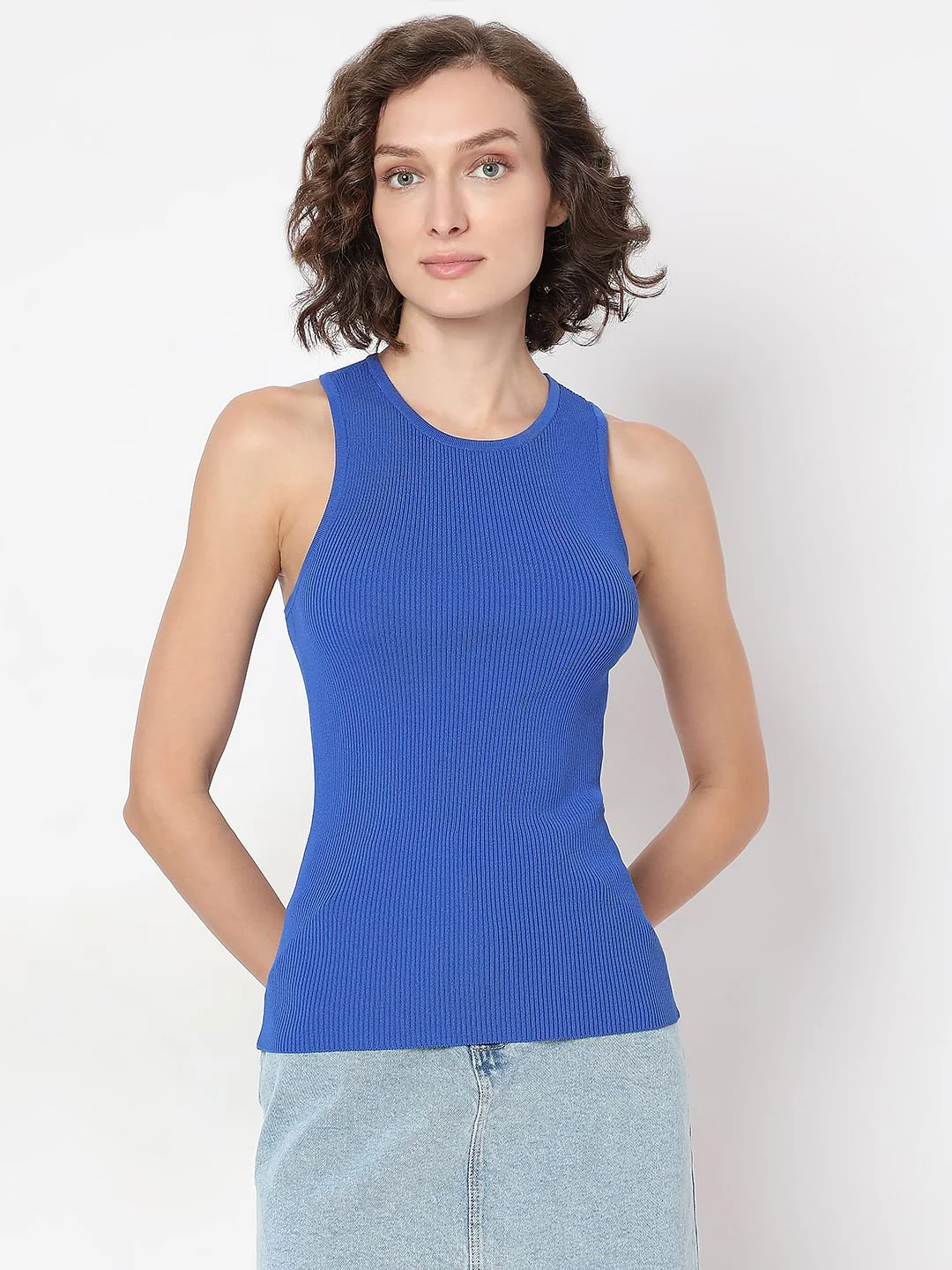 Blue Ribbed Tank Top - Image 2