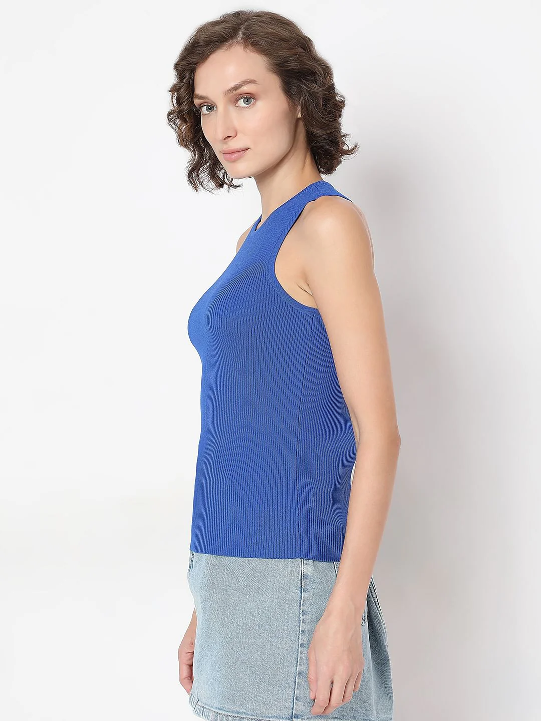 Blue Ribbed Tank Top - Image 3