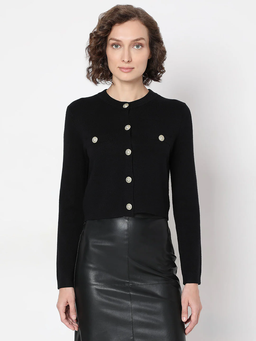 Black With Golden Button Cardigan - Image 2