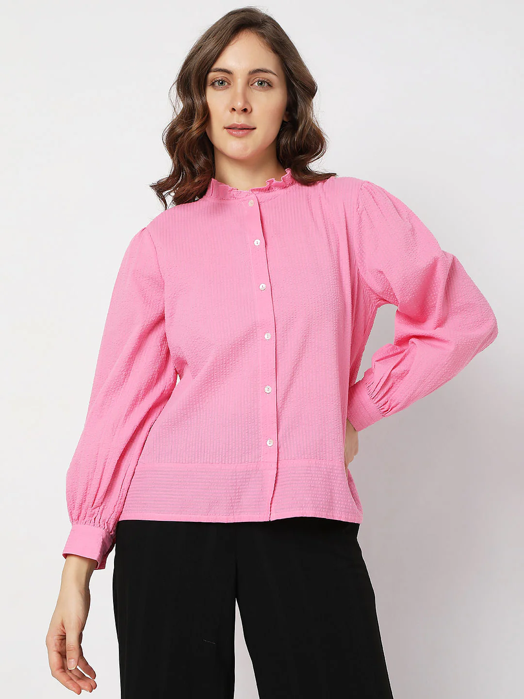 Pink Textured High Neck Shirt - Image 2