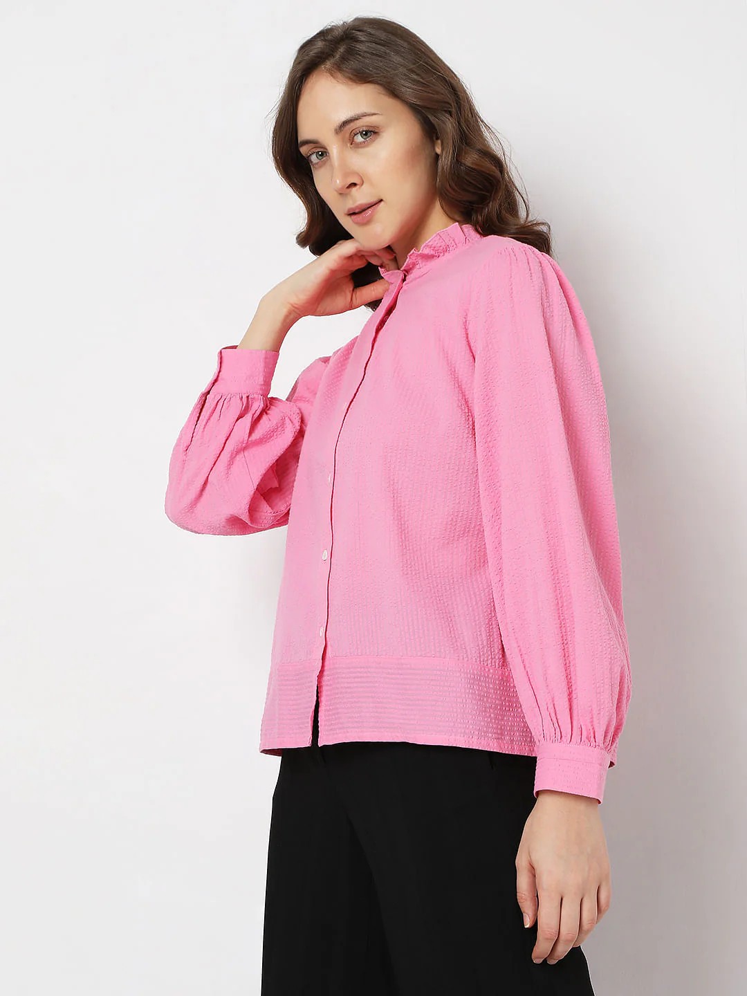 Pink Textured High Neck Shirt - Image 3