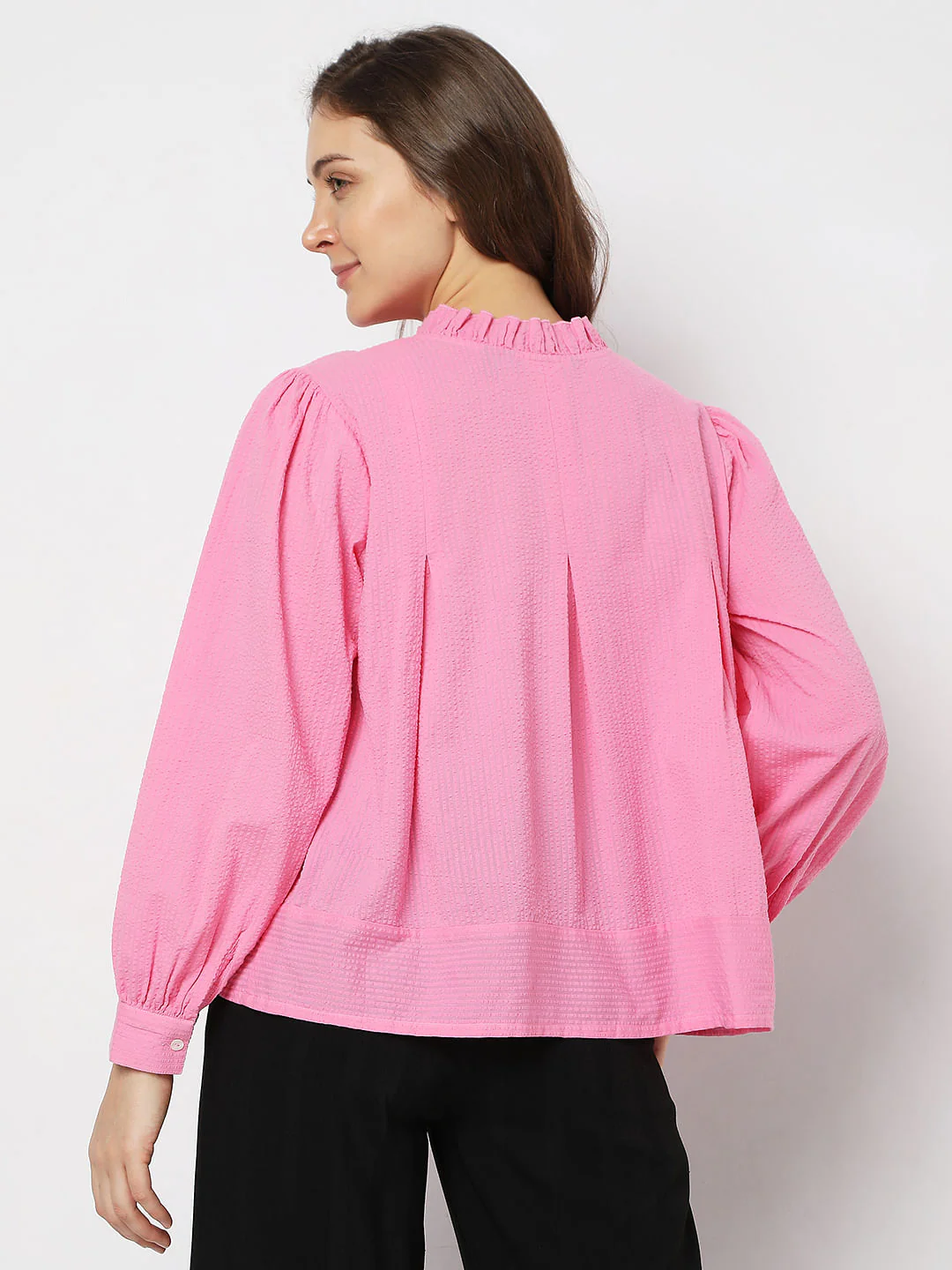 Pink Textured High Neck Shirt - Image 4