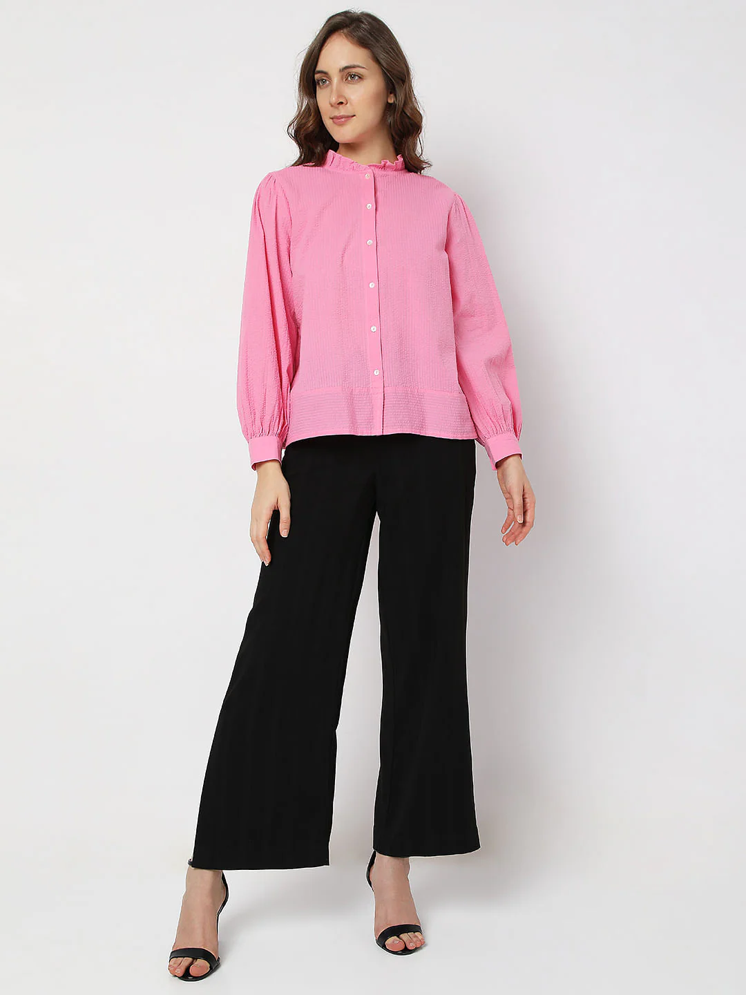 Pink Textured High Neck Shirt - Image 5