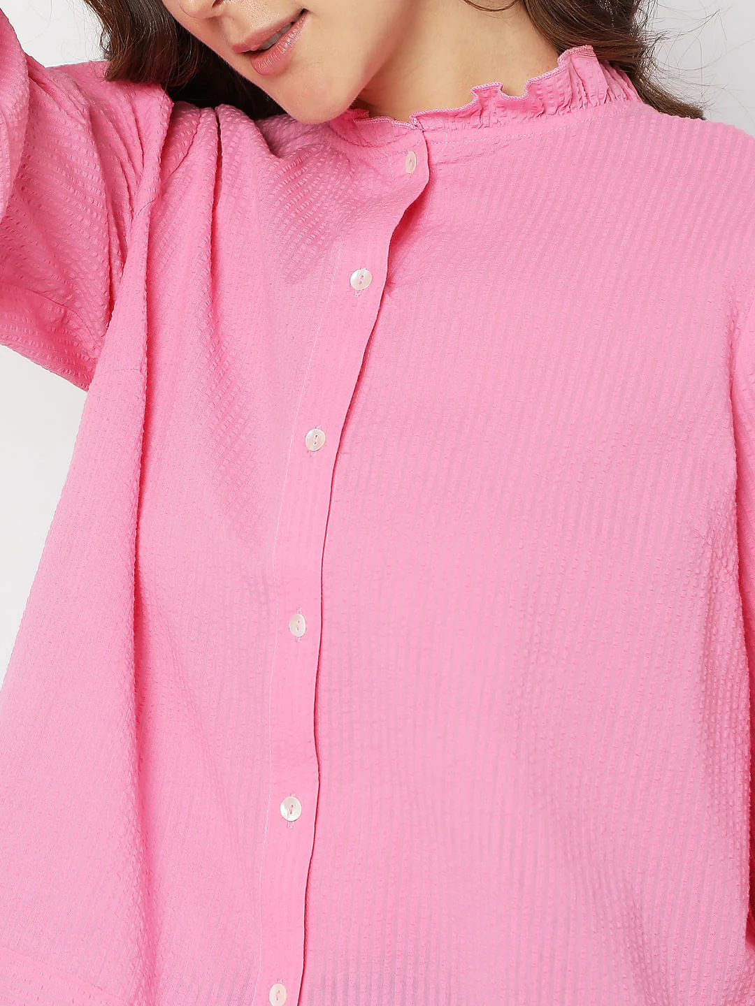 Pink Textured High Neck Shirt - Image 6