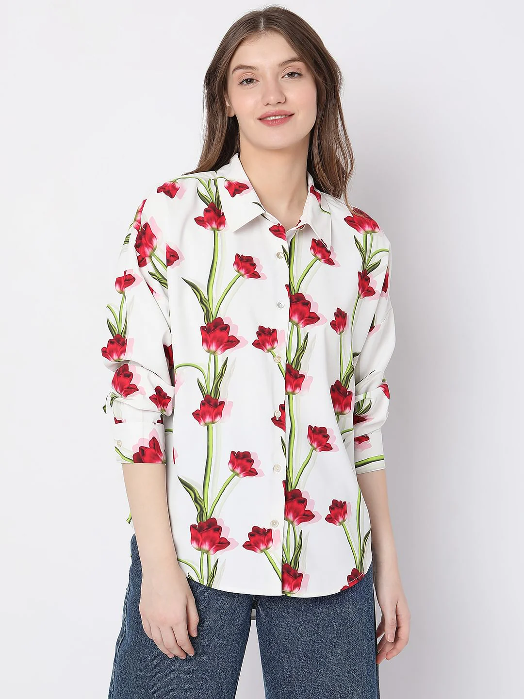 White Floral Print Shirt - Image 2