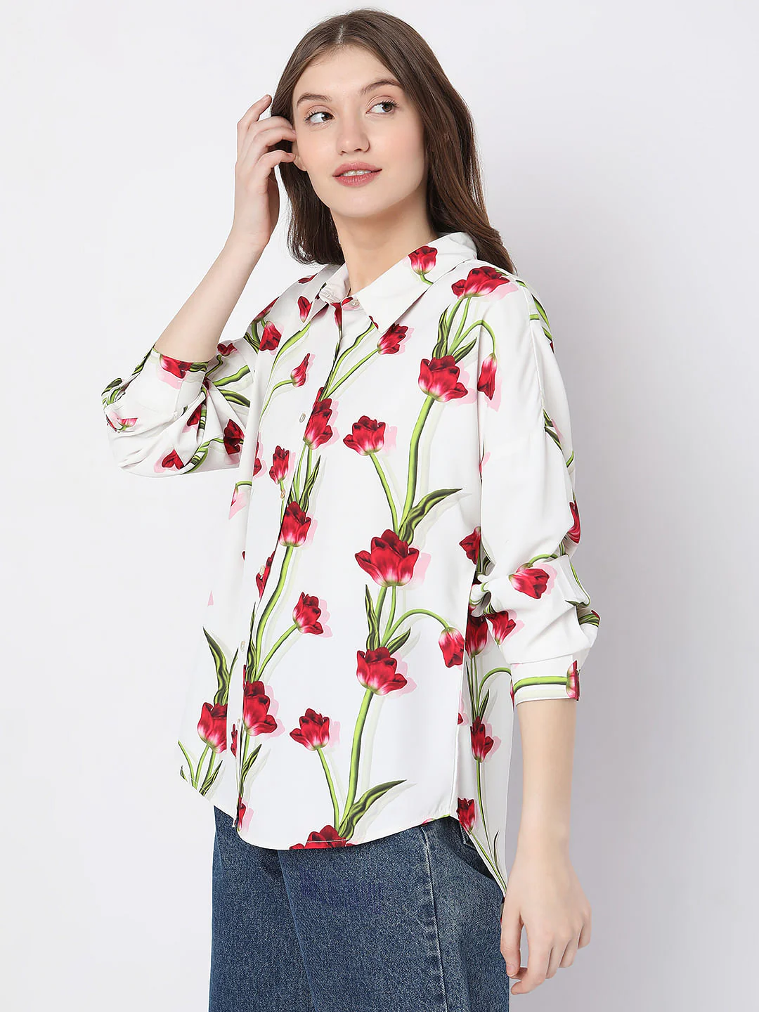 White Floral Print Shirt - Image 3