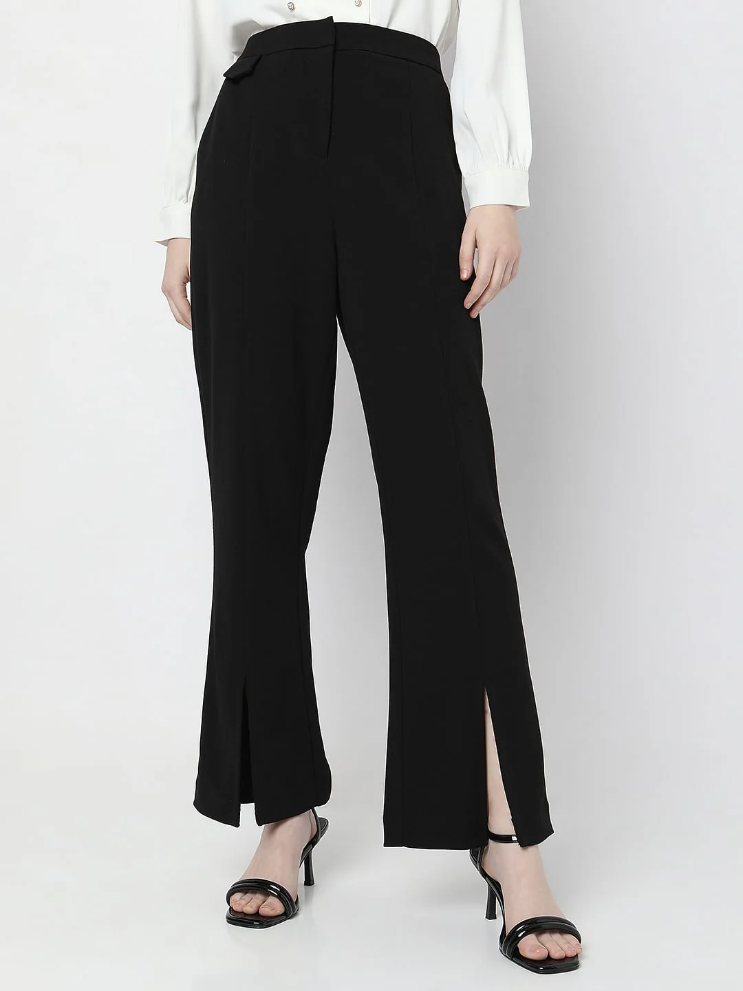 Black High Rise Front Slit Pants - Image 2