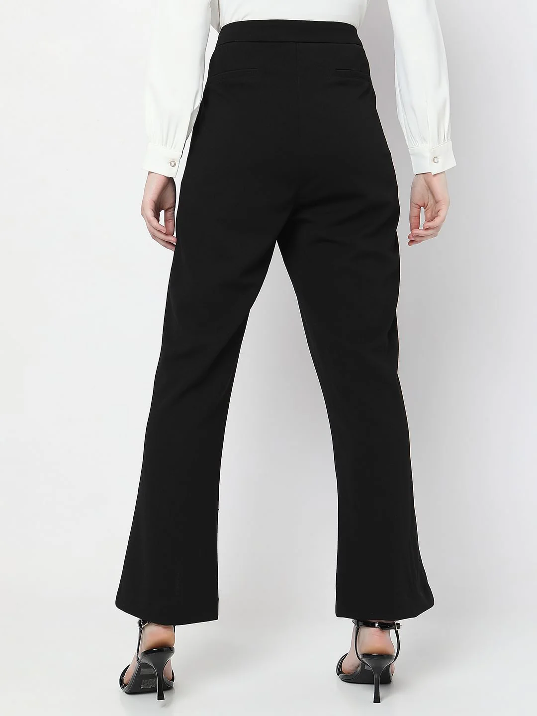 Black High Rise Front Slit Pants - Image 4