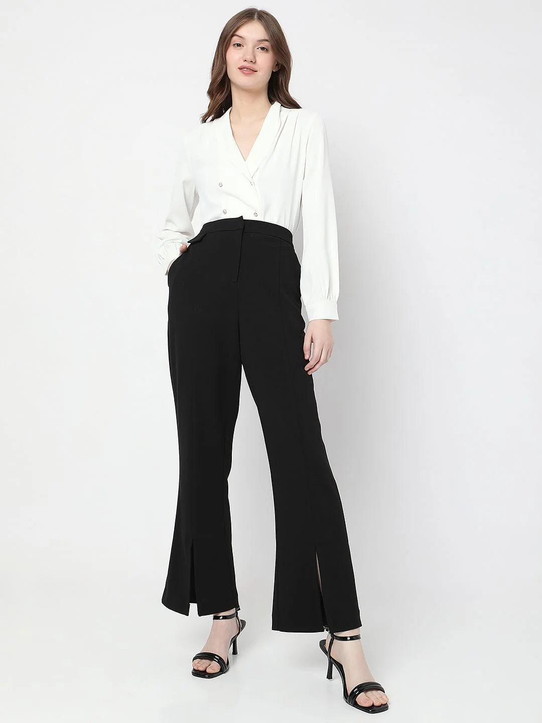 Black High Rise Front Slit Pants - Image 6