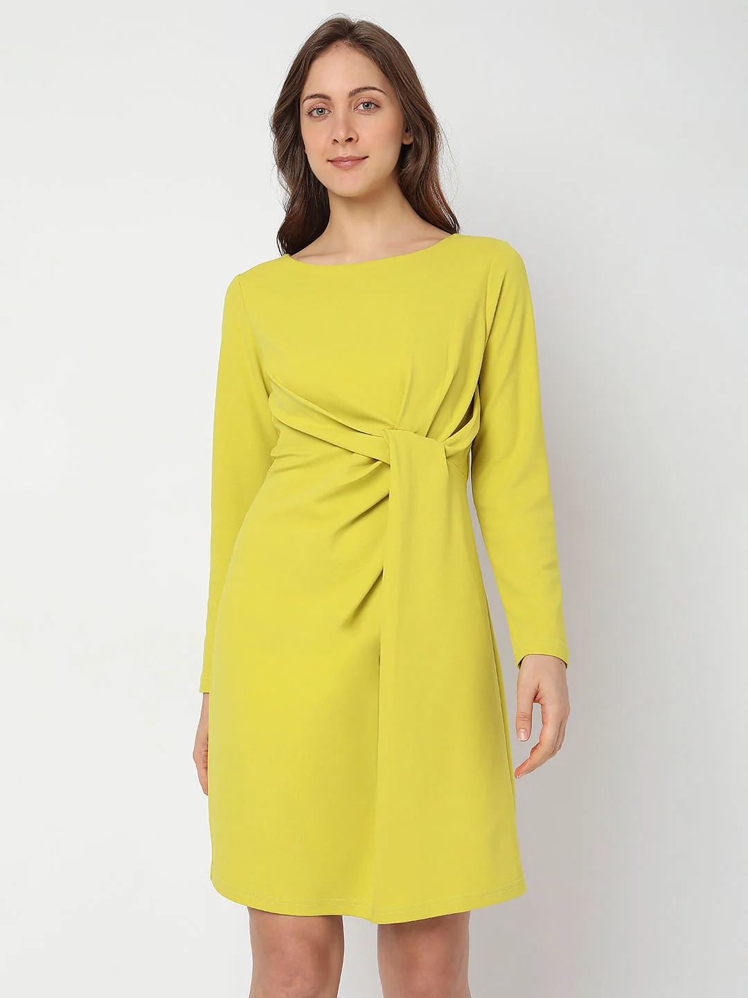Lemon Yellow Twist Knot Shift Dress - Image 2