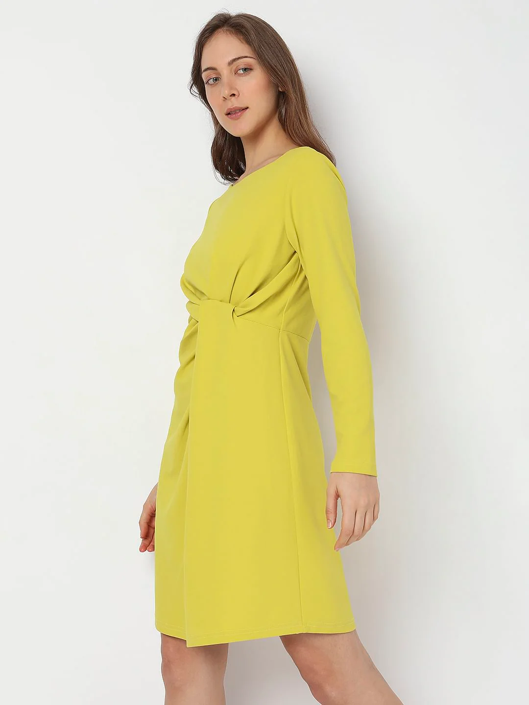 Lemon Yellow Twist Knot Shift Dress - Image 3